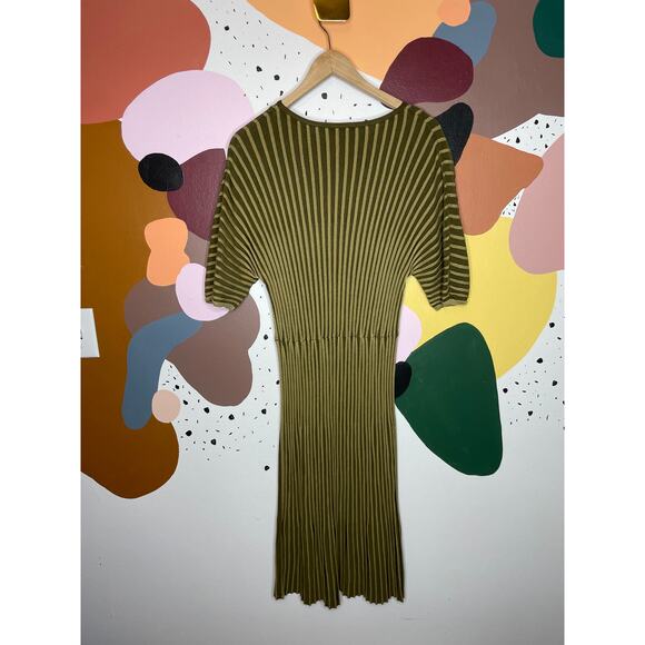 & OTHER STORIES Batwing Dolman Sleeve Gold Ribbed Stretch Midi Dress SMALL - Picture 10 of 12